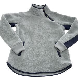 Southern Tide Fleece Pullover Womens Small Gray Blue Quarter Snap Sherpa Pockets